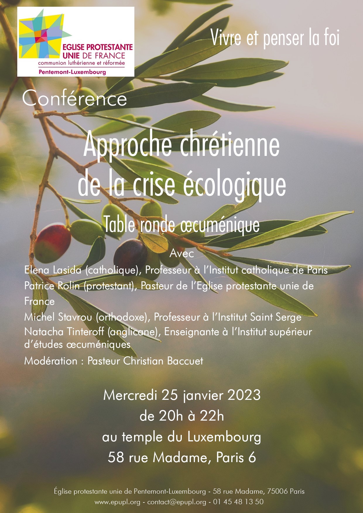 Église & Écologie, un mariage d'amour ? Approche chrétienne de la crise écologique, table-ronde œcuménique (75)